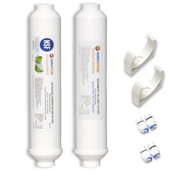 10" Carbon + Sediment Inline water filter with 1/4" (6mm) tubing connector