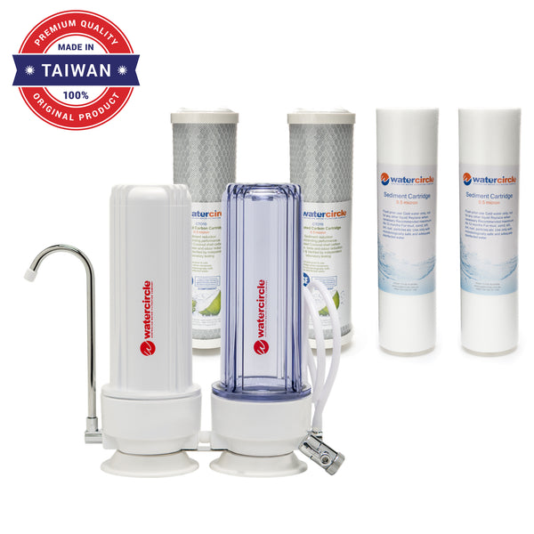 Twin Bench top / Counter top water filter system complete set with 0.5 micron cartridges