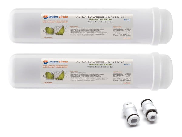 Watercircle 2x 12" Carbon Inline water filter with garden hose quick connector