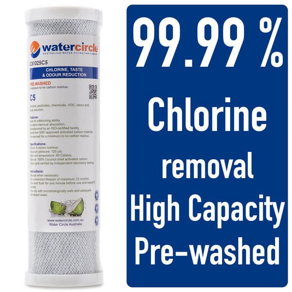 Sediment + 2 x Carbon Block Chlorine filter 5 micron size 10" x 2.5"