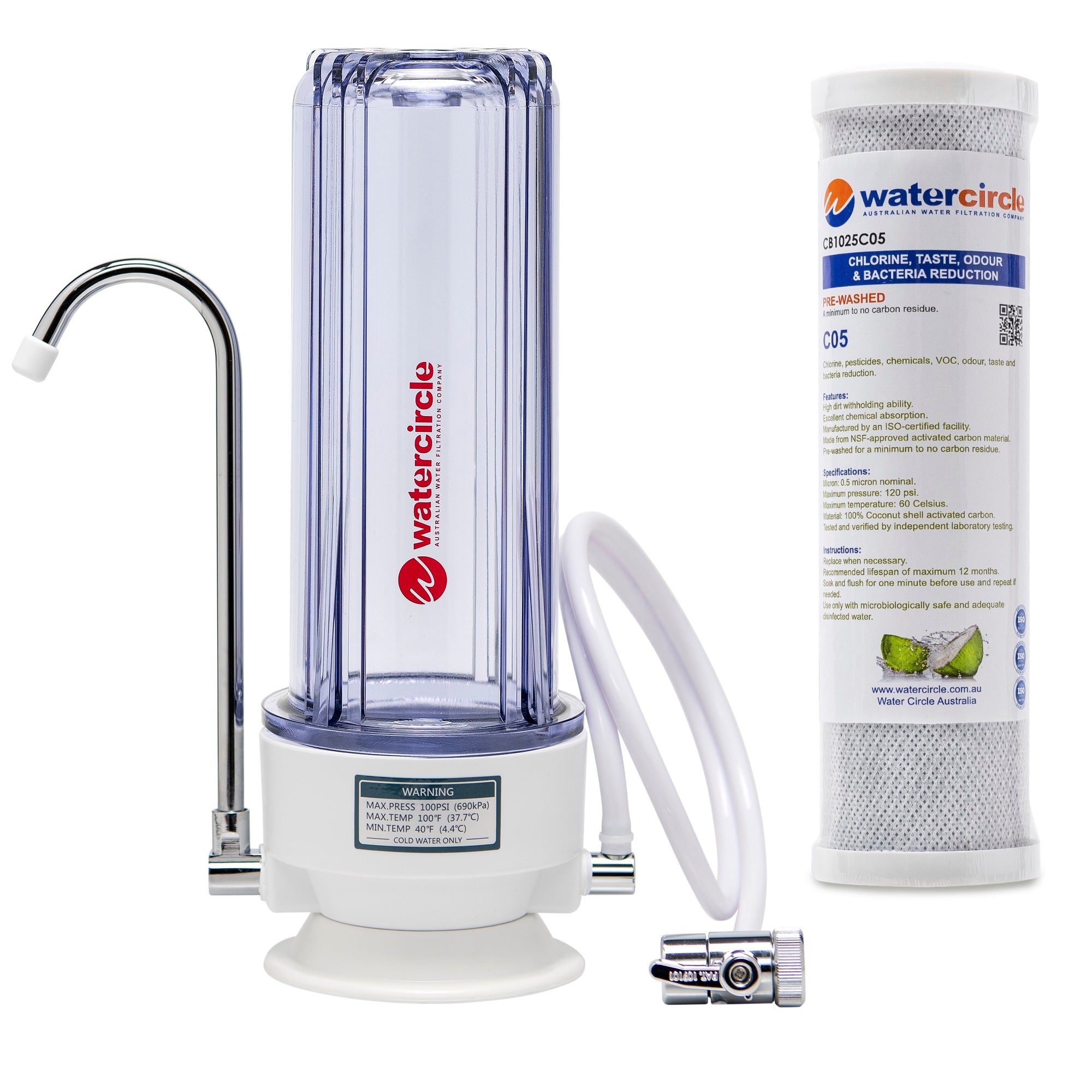 Single Bench top / Counter top water filter system complete set with 0.5 micron cartridges