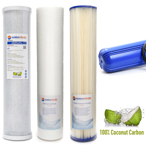 20" x 4.5" Carbon + Sediment + Pleated filter for big blue housing (Triple Set)