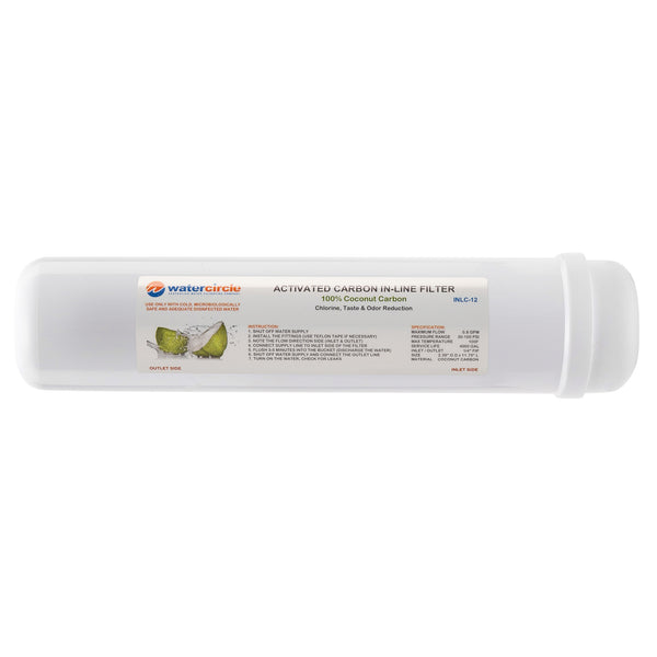 Watercircle 2x 12" Carbon Inline water filter with 1/4" (6mm) tubing connector