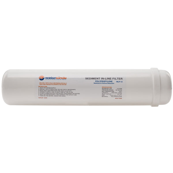 12" Sediment Inline water filter with 1/4" (6mm) tubing connector