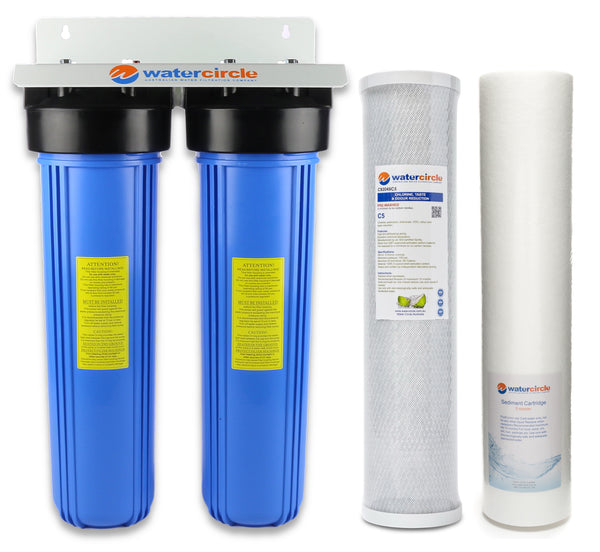 Watercircle Twin Big Blue Water Filter system 20" x 4.5" with Poly Spun sediment filter and Carbon Block