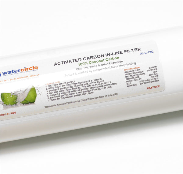 Watercircle 2x 12" Carbon Inline water filter with 1/4" (6mm) tubing connector