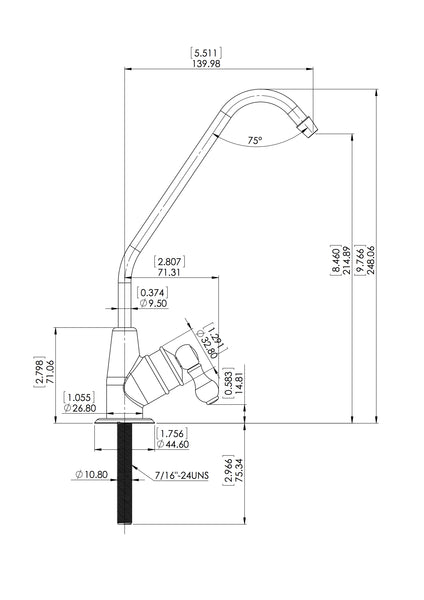 Watercircle water filter faucet for RO/water filter system Chrome MDL12