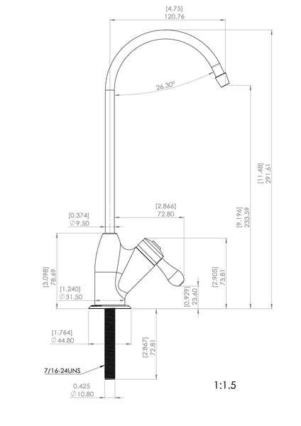 Watercircle water filter faucet for RO/water filter system Chrome MDL10