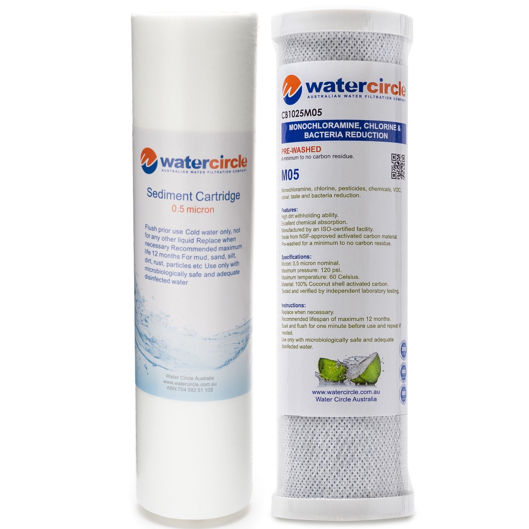 Chloramine & Chlorine 0.5 micron 10" x 2.5" Sediment + Carbon filter