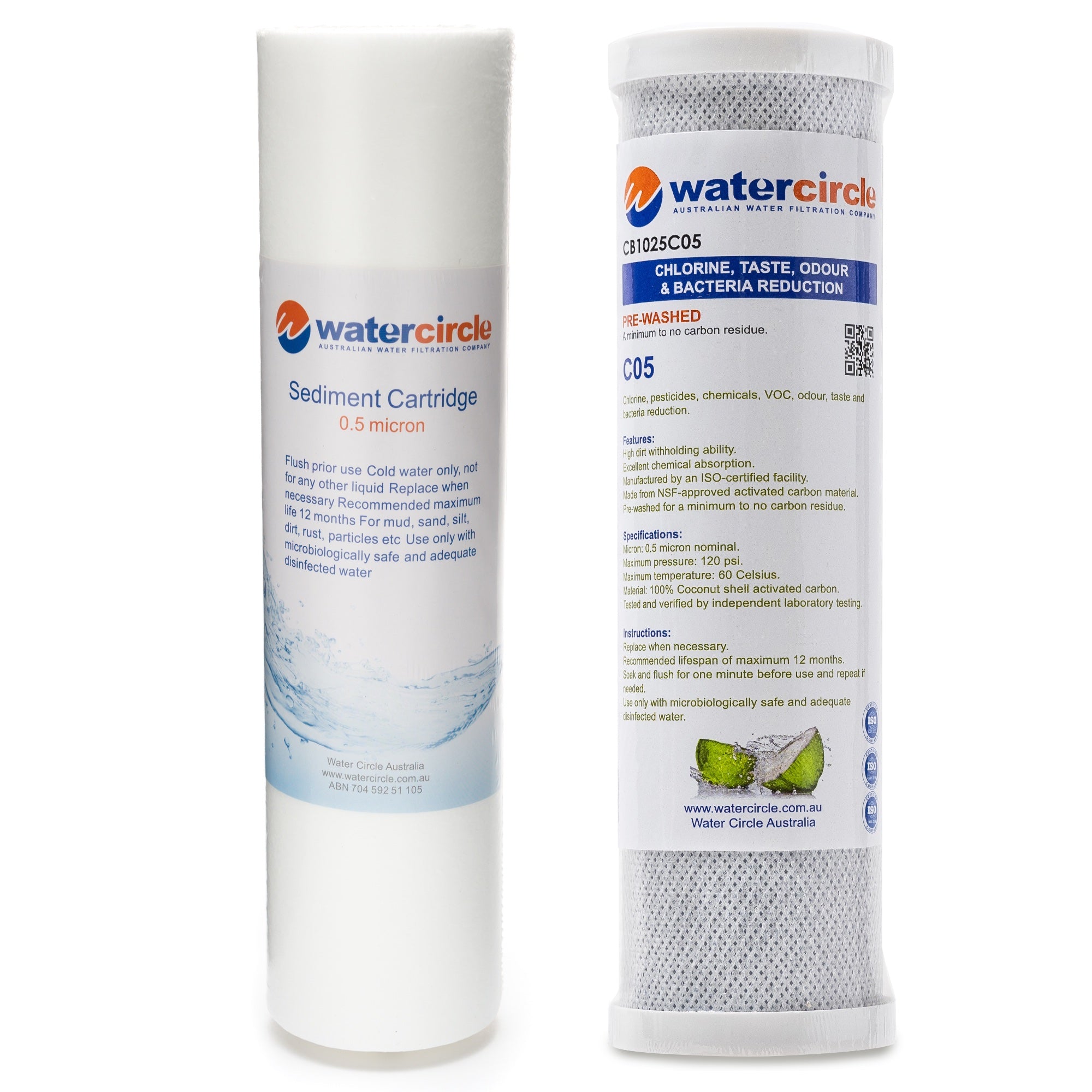 Sediment + Carbon Block Chlorine filter 0.5 micron size 10" x 2.5"