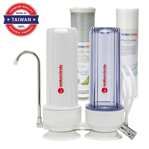 Twin Bench top / Counter top water filter system complete set with 0.5 micron cartridges