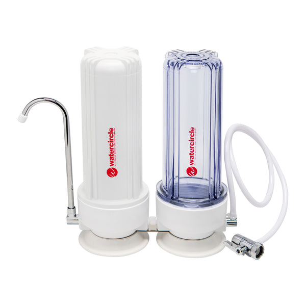 Twin Bench top / Counter top water filter system complete set with 0.5 micron cartridges