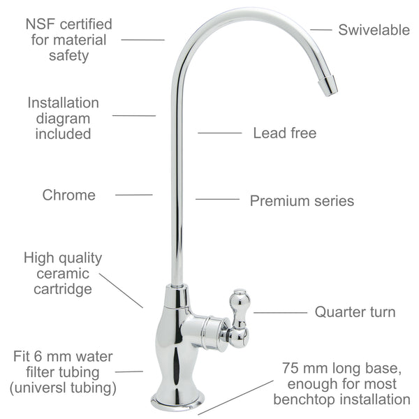 Watercircle water filter faucet for RO/water filter system Chrome MDL7