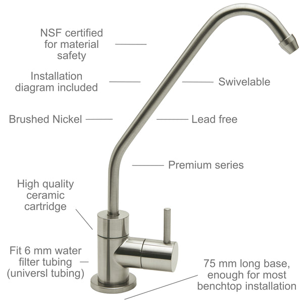 Watercircle water filter faucet for RO/water filter system Brushed Nickel MDL3