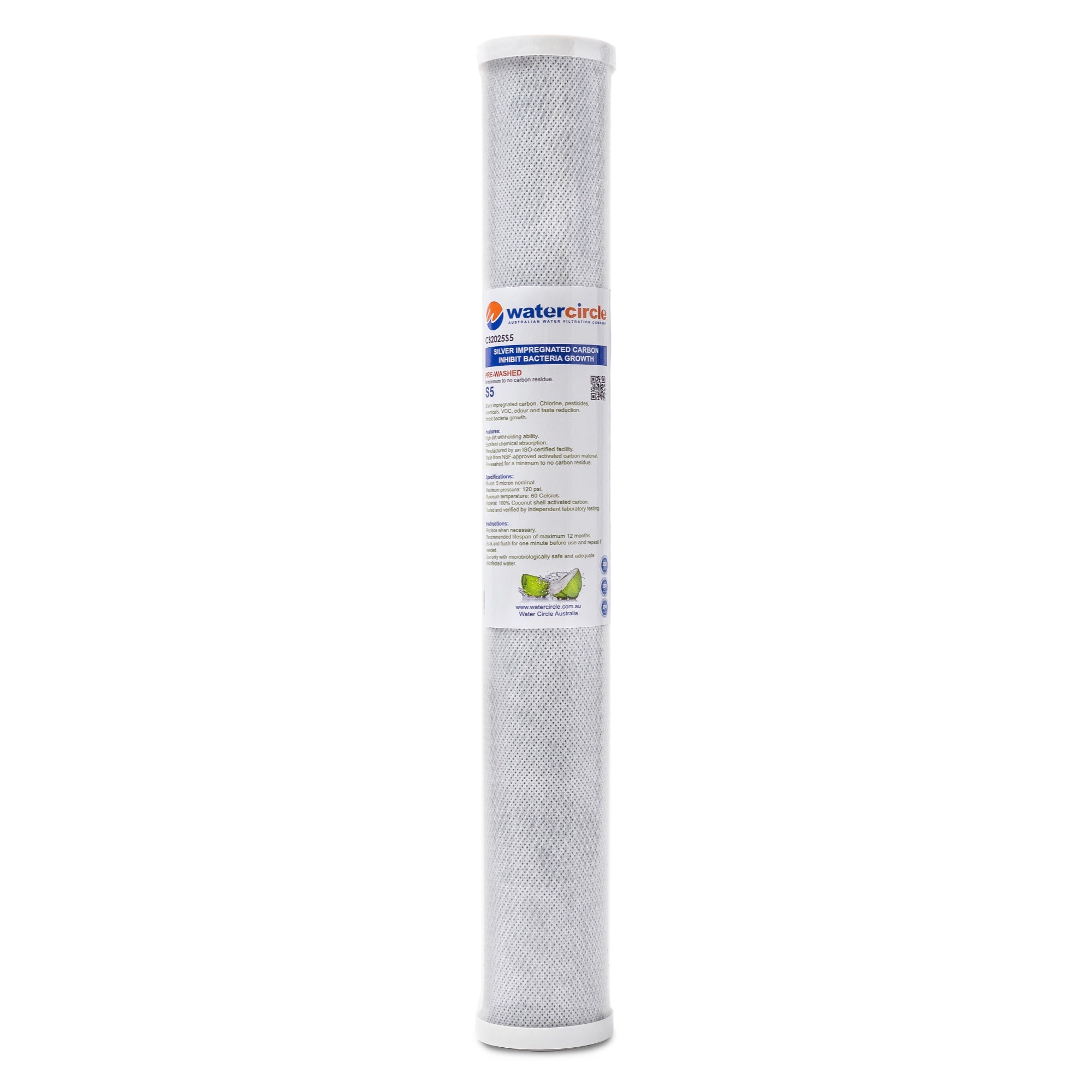 Watercircle 1025S5 20" x 2.5" 5 micron Silver impregnated water filter cartridge