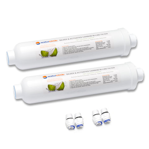 Silver impregnated 10" Inline water filter with 1/4" (6mm) tubing connector